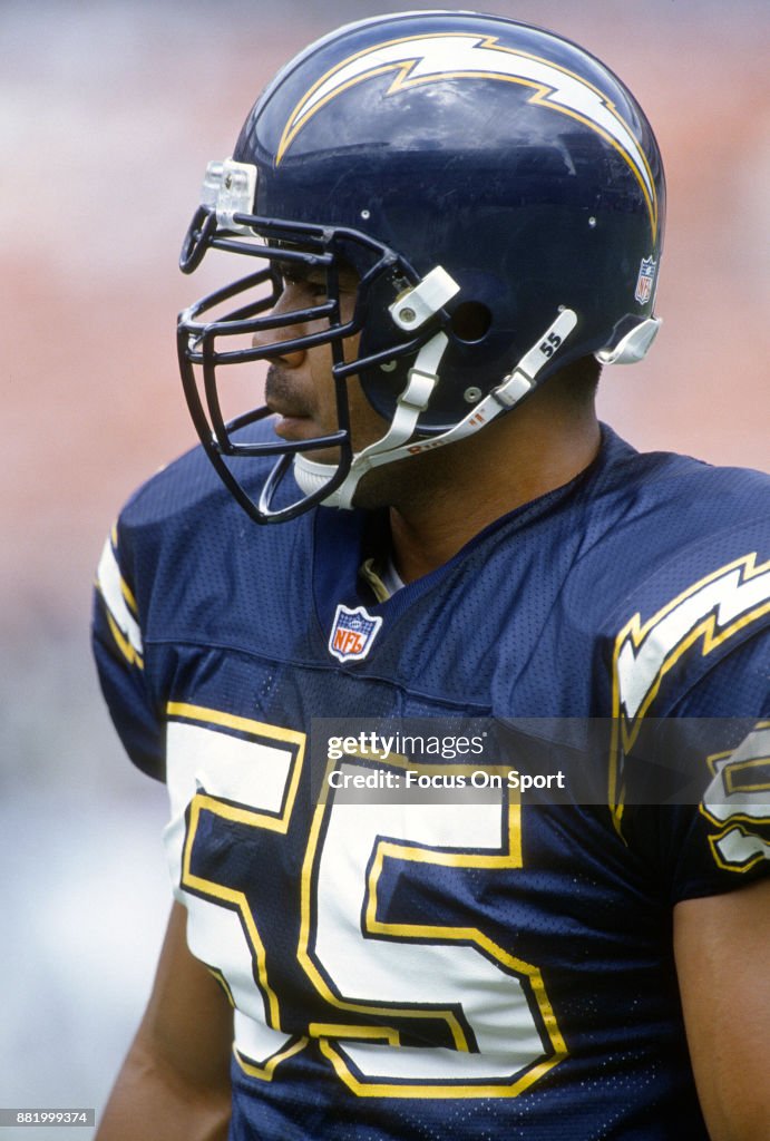 Jr. Seau Junior Seau of the San Diego Chargers looks on during an NFL football ...