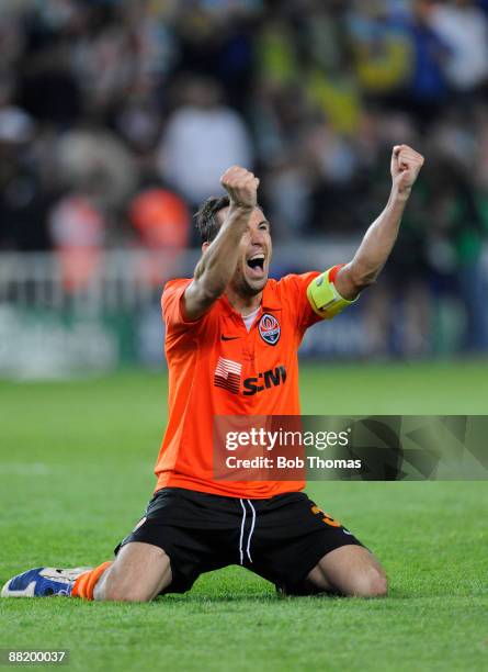 Shakhtar Donetsk captain Darijo Srna celebrates the moment of victory after the UEFA Cup Final between Shakhtar Donetsk and Werder Bremen at the...