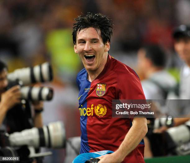 Lionel Messi of Barcelona celebrates after scoring the 2nd goal during the UEFA Champions League Final match between Barcelona and Manchester United...