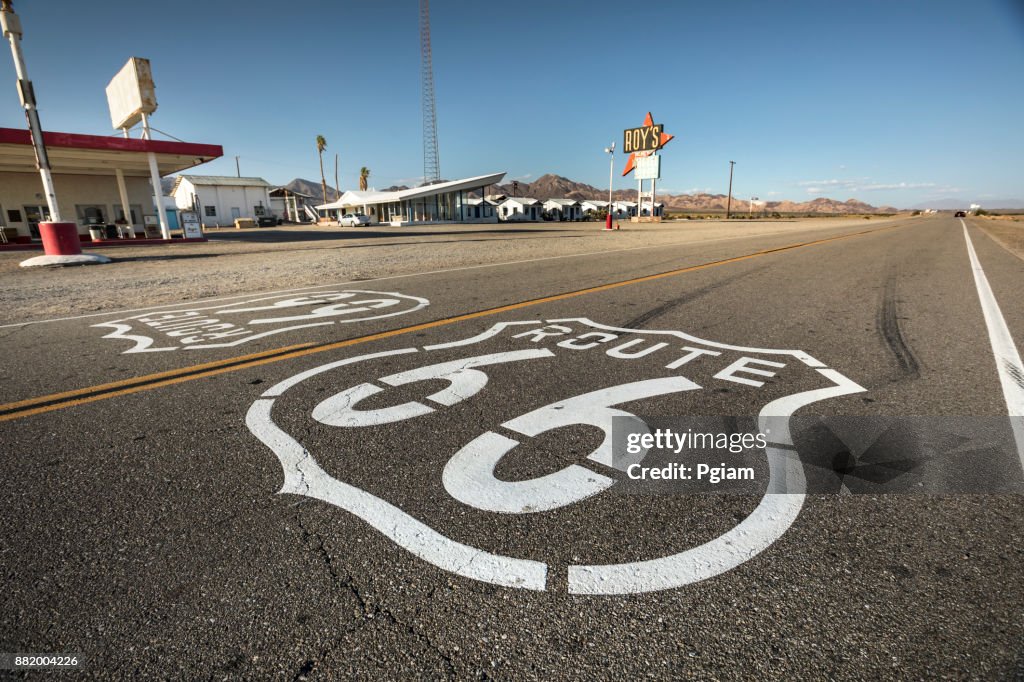 Route 66 road marker, Amboy, California, USA