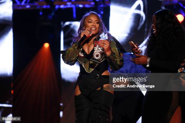 Stefflon Don wins the award for Best Female at the MOBO Awards at First Direct Arena Leeds on November 29, 2017 in Leeds, England.