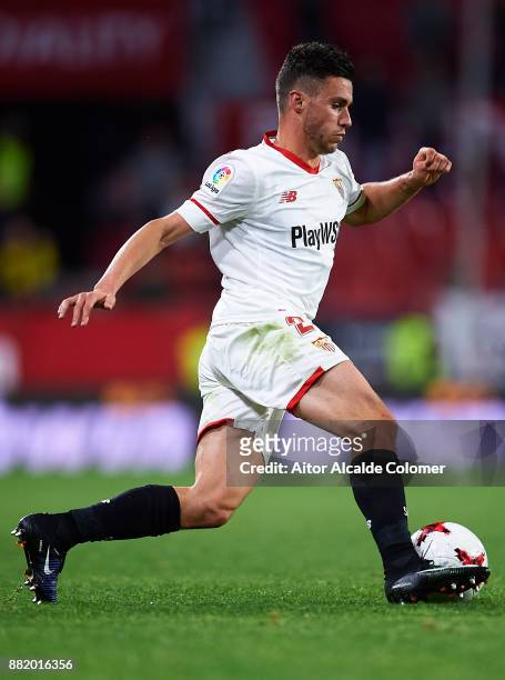 Sebastien Corchia of Sevilla FC in action during la Copa del Rey match between Sevilla FC and FC Cartagena at Estadio Ramon Sanchez Pizjuan on...