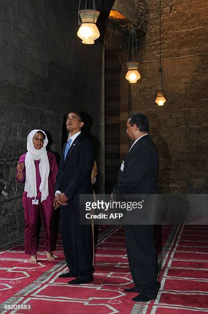 President Barack Obama tours the Sultan Hassan Mosque in Cairo, on June 4, 2009. Obama took a tour of the medieval mosque in the heart of old Cairo...