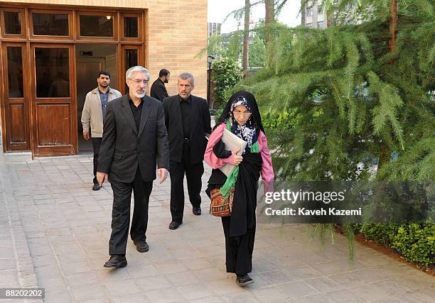 Zahra Rahnavard and her husband, the Iranian presidential candidate Mir Hussein Moussavi are pictured at the Saba cultural house on May 29, 2009 in...