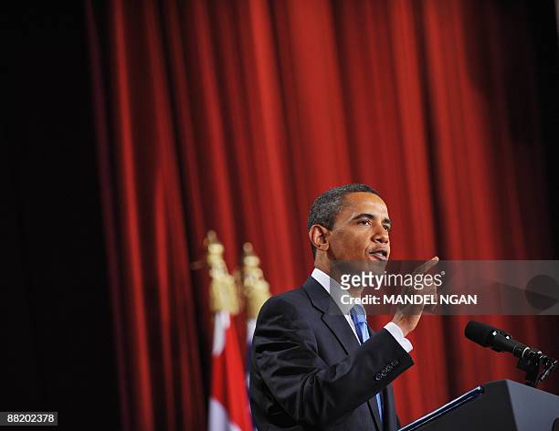 President Barack Obama delivers his address to the Muslim world from the auditorium in the Cairo University campus in Cairo during a one-day visit to...
