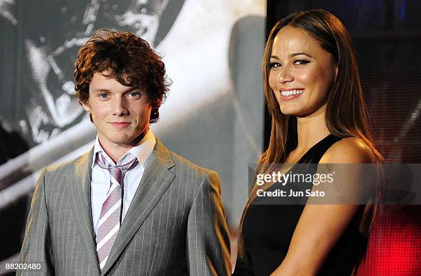 Actor Anton Yelchin and actress Moon Bloodgood attend the "Terminator Salvation" Japan Premiere at Lalaport Toyosu on June 4, 2009 in Tokyo, Japan....