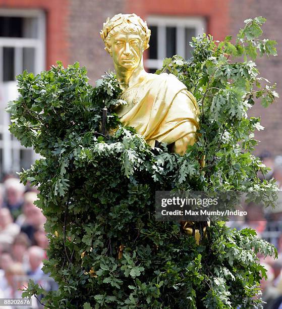 The Statue of HM King Charles II shrouded in oak leaves during the annual Founders Day Parade at Royal Hospital Chelsea on June 4, 2009 in London,...