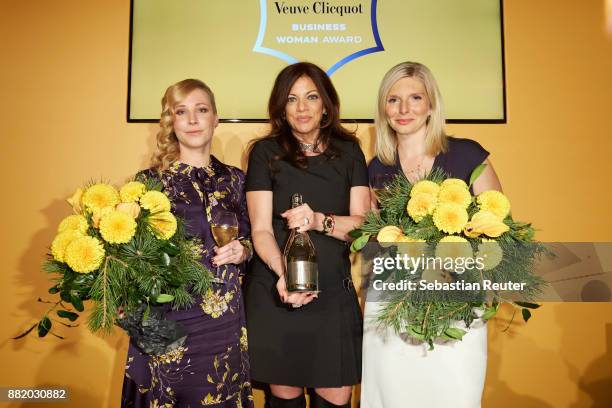 Fraenzi Kuehne, Alice Brauner and Lea-Sophie Cramer attend the Veuve Clicquot Business Woman Award 2017 at The Grand on November 29, 2017 in Berlin,...