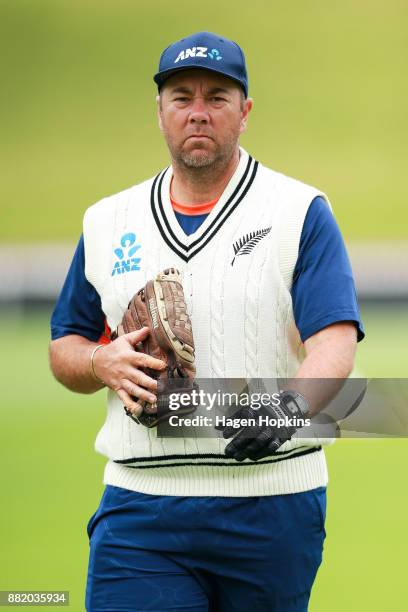 Batting coach Craig McMillan looks on during a New Zealand Blackcaps training session at Basin Reserve on November 30, 2017 in Wellington, New...