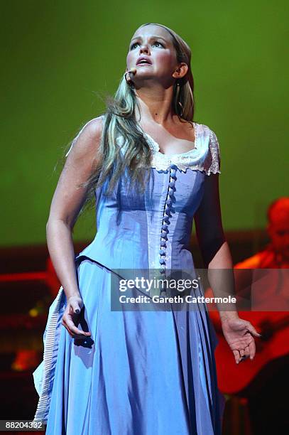 Jennifer Ellison performs onstage during a dress rehearsal for War Of The Worlds at Elstree Studios on June 4, 2009 in Borehamwood, England.