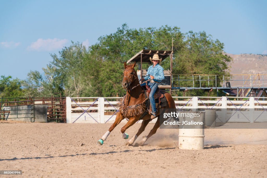 Barrell Racer Rodeo Girls Teenage Girl Taking Part In A Barrel Racing Event At The Rodeo High-Res ...