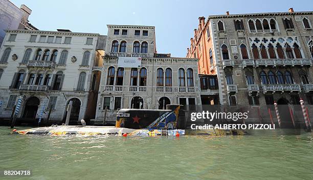 Painted submarine by Russian artist Alexander Ponomarev is seen in Venice on June 04, 2009 during the 53rd International Art Exhibition, entitled...