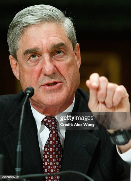 Director Robert Mueller testifies during a hearing before the Commerce, Justice, Science and Related Agencies Subcommittee of the Senate...