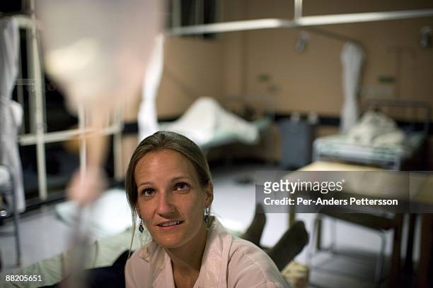 Simone von Wietersheim, age 26, and a medical doctor, works the night shift in the trauma center at the Katutura state hospital on March 26 in...