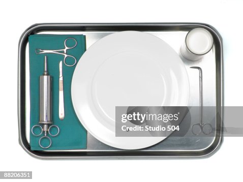 Table setting with surgical instruments Table setting with surgical instruments