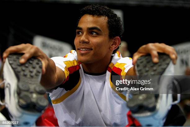 German gymnast Matthias Fahrig stretches at the German individual championship during the German Gymnastics Festival at the Ballsporthalle on June 4,...