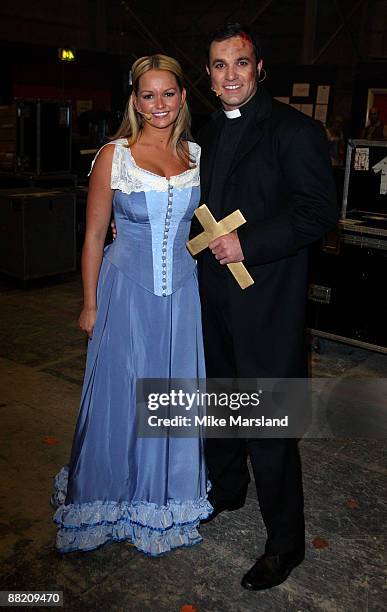 Jennifer Ellison and Shannon Noll pose after performing in 'War of The Worlds' at Elstree Studios on June 4, 2009 in Borehamwood, England.