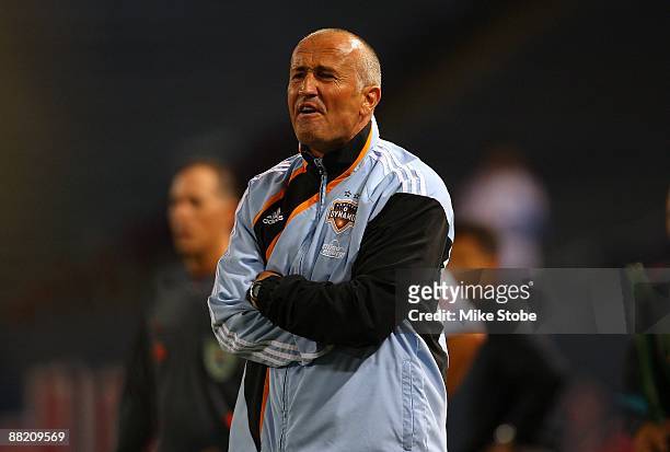 Head Coach Dominic Kinnear of the Houston Dynamo plays the ball against the New York Red Bulls at Giants Stadium in the Meadowlands on May 16, 2009...