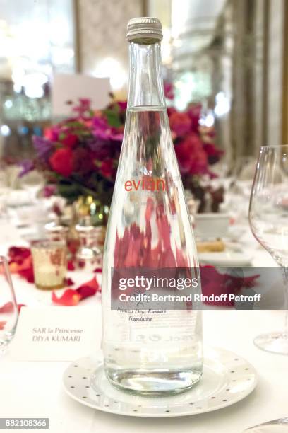 Illustration view of the "Evian Water Bottle : Princess Diya Kumari of Jaipur Foundation" during the Charity Gala to Benefit the "Princess Diya...