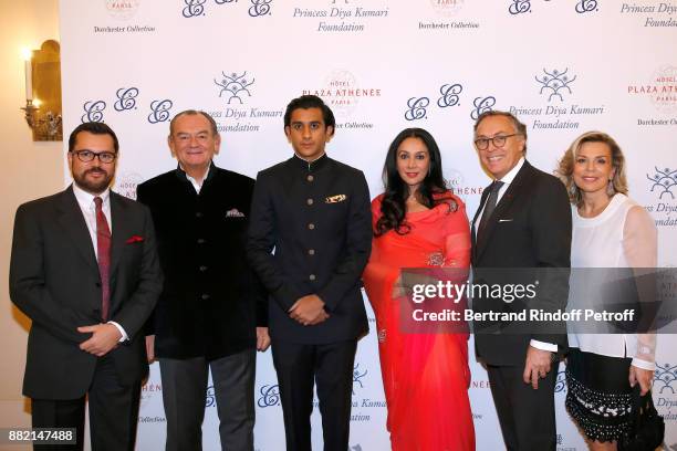 The Maharaja Sawai Padmanabh Singh of Jaipur, his mother HRH Princess Diya Kumari of Jaipur, Director of the Plaza Athenee Hotel, Francois Delahaye...