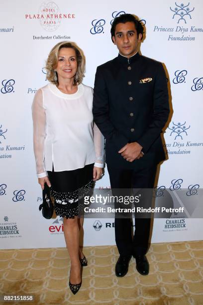 Director of Communication at Plaza Athenee Hotel, Isabelle Maurin and HRH the Maharaja Sawai Padmanabh Singh of jaipur attend the Charity Gala to...