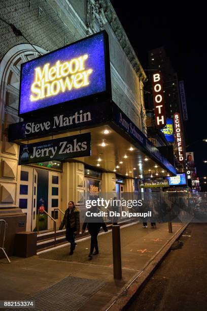 An exterior view of the Booth Theatre during the "Meteor Shower" Broadway Opening Night on November 29, 2017 in New York City.