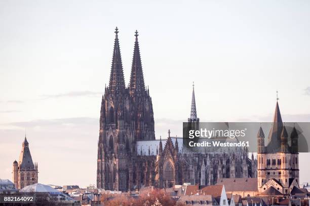 germany, cologne, view to city hall, cologne cathedral and gross sankt martin - kölner dom stock-fotos und bilder
