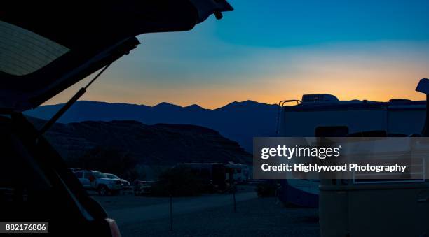 camping sunset - highlywood stock pictures, royalty-free photos & images