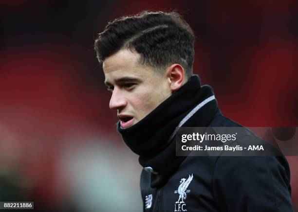 Philippe Coutinho of Liverpool before the Premier League match between Stoke City and Liverpool at Bet365 Stadium on November 29, 2017 in Stoke on...