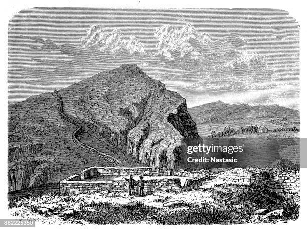 the romans in britain : remains of the wall of severus - greenwich village stock illustrations