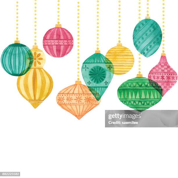 watercolor background with christmas ornaments - christmas ball white background stock illustrations