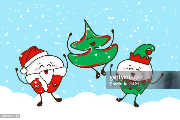 merry christmas! a poster with funny teeth and a christmas tree. - cosplay stock illustrations