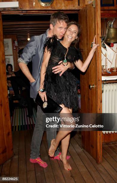 Jefferson Hack and Laetitia Crahay attend the Bruce Nauman dinner party hosted by Missoni on the boat 'Timoteo' during the 2009 Venice Biennale on...