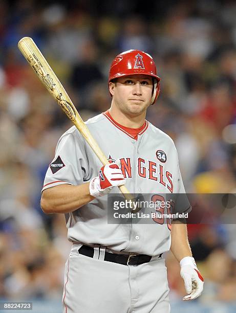 Robb Quinlan of the Los Angeles Angels of Anaheim at bat against the Los Angeles Dodgers at Dodger Stadium on May 23, 2009 in Los Angeles, California.
