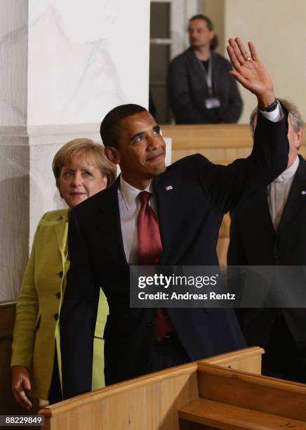 President Barack Obama and German Chancellor Angela Merkel tour Dresden's landmark, the Frauenkirche on June 5, 2009 in Dresden, Germany. After...