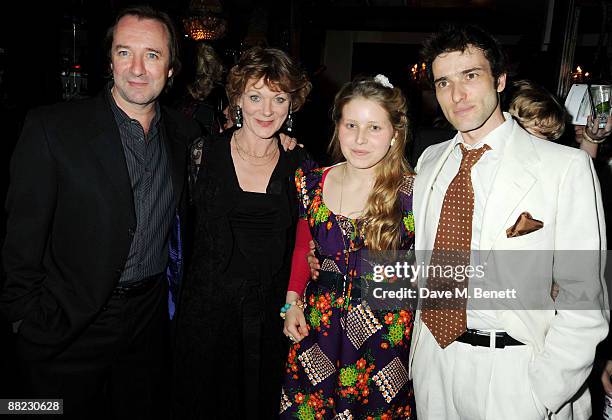 Neil Pearson, Samantha Bond, Jessie Cave and Ed Stoppard attend the first night after party of Tom Stoppard's play Arcadia, at Jewel in Covent Garden...