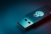 USB memory stick with skull icon - 3d render