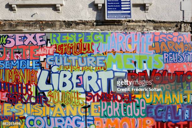 Mural painting and graffitis in the suburbs of Paris on September 20, 2015 in Paris, France.