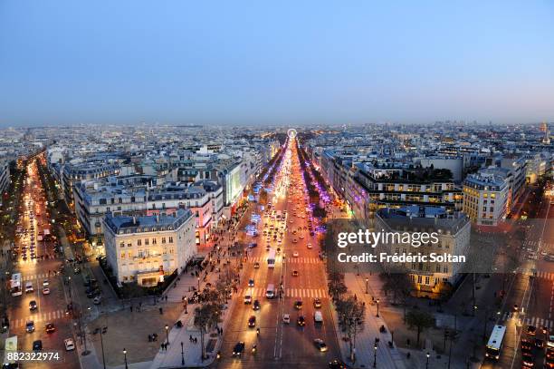 An aerial view of the Champs Elysees in Paris during an winter day in Paris on december 10, 2015 in Paris, France.