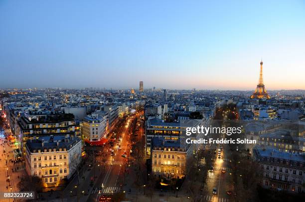 An aerial view of the Champs Elysees in Paris during an winter day in Paris on december 10, 2015 in Paris, France.