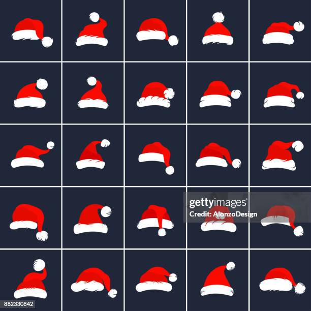stockillustraties, clipart, cartoons en iconen met santa claus red hats - christmas hat