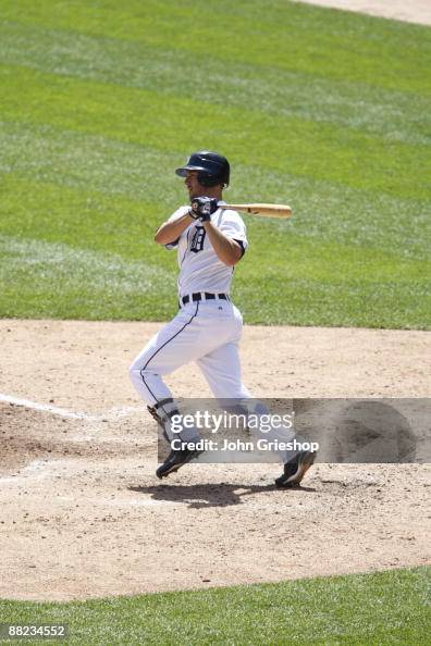 Ryan Raburn Automatic Ryan Raburn of the Detroit Tigers doubles down the left field line ...