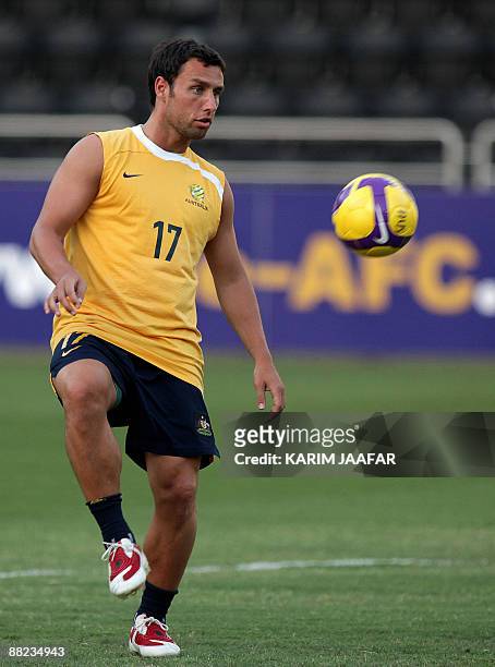 Australia's national football team player Scott McDonald trains in the Qatari capital Doha on June 05 ahead of their Asia Zone World Cup 2010 match...