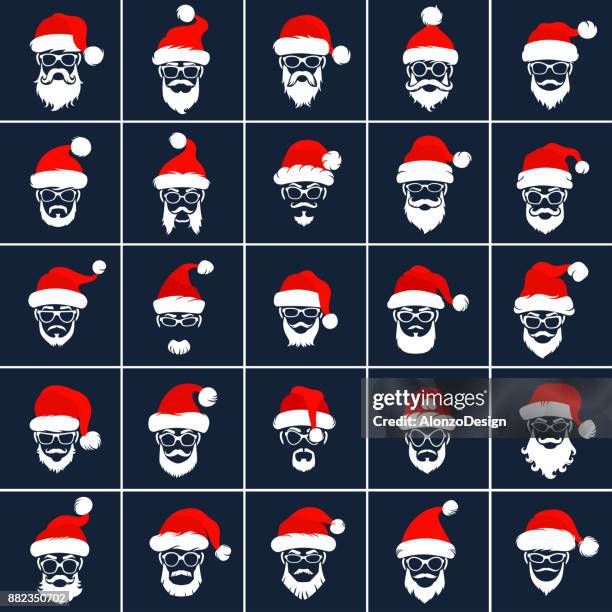 santa claus hipster style icons - santa beard stock illustrations