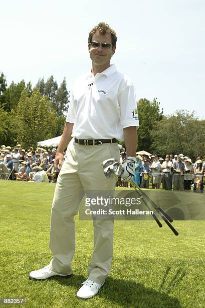 Actor Greg Kinnear poses for the media during the hole-in shootout at the 4th Annual Michael Douglas & Friends Celebrity Golf presented by Lexus to...
