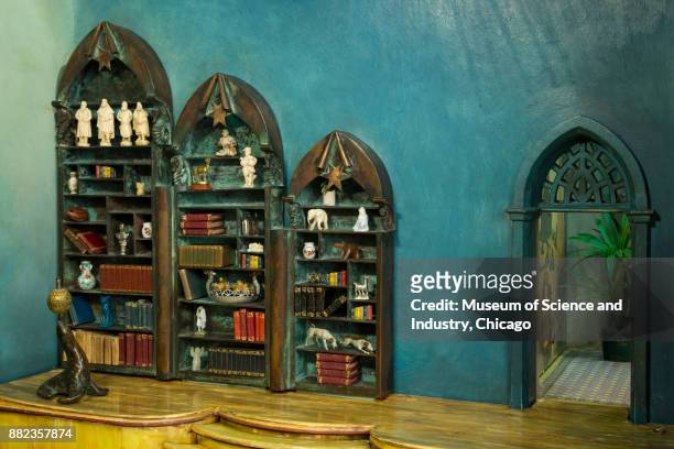 Library in Colleen Moore's Fairy Castle at the Museum of Science and Industry, Chicago, Illinois, May 16, 2014. The library is done in a sea motif....