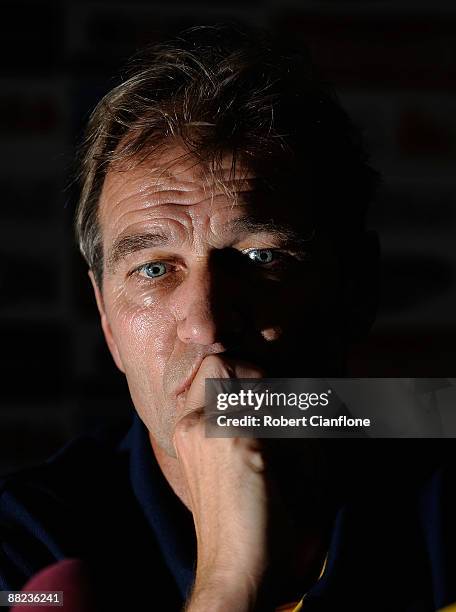 Australian coach Pim Verbeek talks to the media during an Australian Socceroos press conference at Jassim Bin Hamad Stadium June 5, 2009 in Doha,...