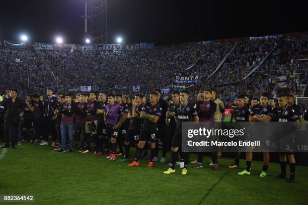 Players of Lanus look dejected after losing the second leg match between Lanus and Gremio as part of Copa Bridgestone Libertadores 2017 Final at...