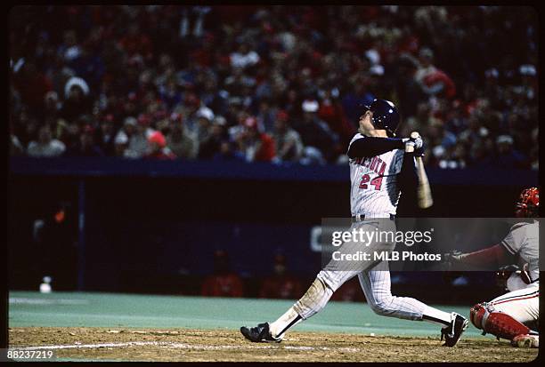 Tom Brunansky of the Minnesota Twins bats during a 1987 World Series Game between the Minnesota Twins and the St. Louis Cardinals at Busch Stadium in...