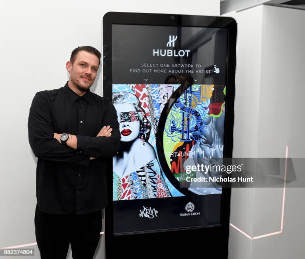 Aartist Tristan Eaton attends as Hublot launches "Fame v Fortune" Timepieces with Street Artists Tristan Eaton and Hush at Lightbox Studios on...